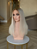 KHLOE HD LACE FRONTAL HUMAN HAIR WIG| ICE PLATINUM BLONDE WIG WITH DARK SHADOW ROOT | READY TO SHIP