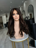 ZAREEN - HD Lace Frontal Human Hair Wig |dark chocolate brown with blonde highlights -Glueless