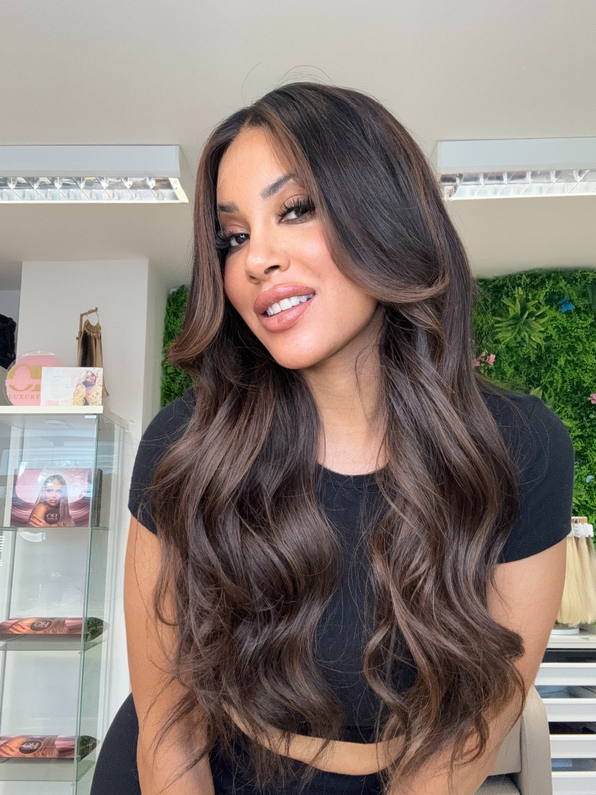 Serena - HD lace frontal human hair wig |dark chocolate brown with caramel highlights -glueless