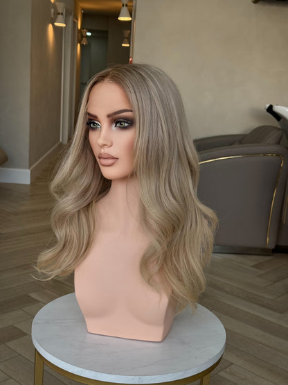 Monica HD lace frontal human hair wig| sandy blonde with shadow root