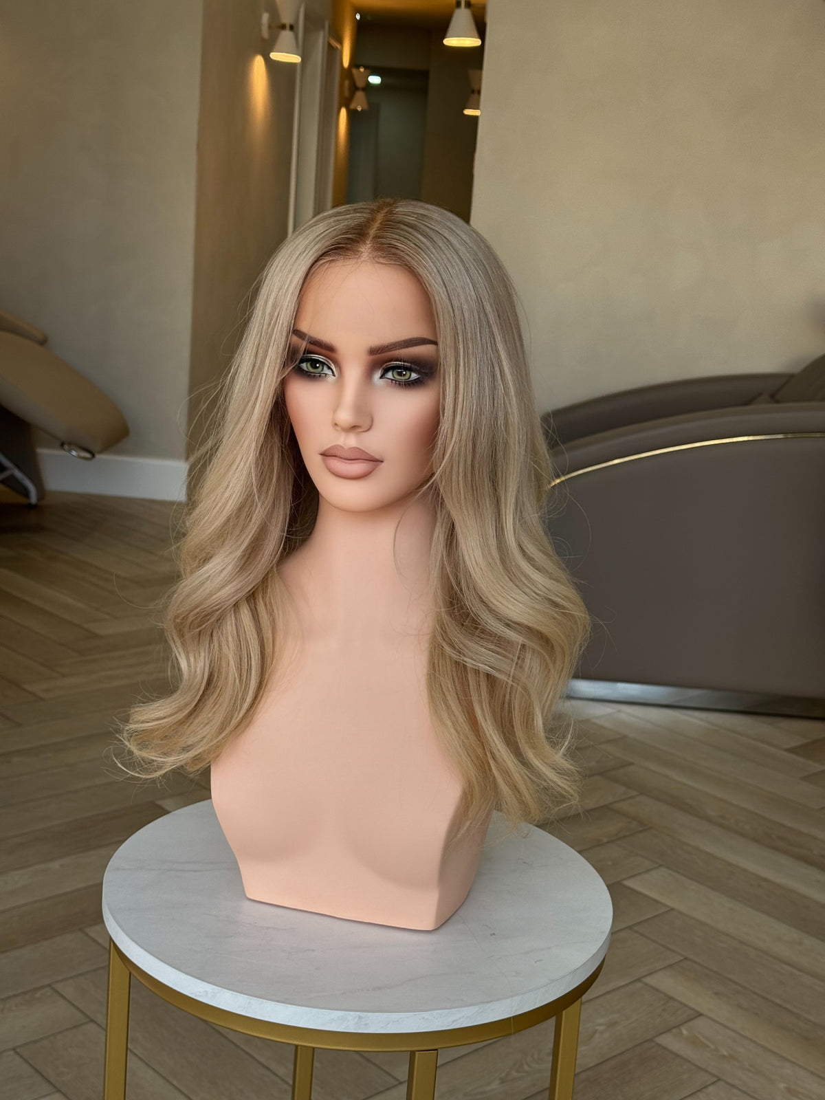 MONICA Wig Ready to Ship Sandy Blonde Lace Front Wig – 100% Raw Human Hair, 16 Inches, 150% Density, Bleached Knots, Glueless, Tangle-Free