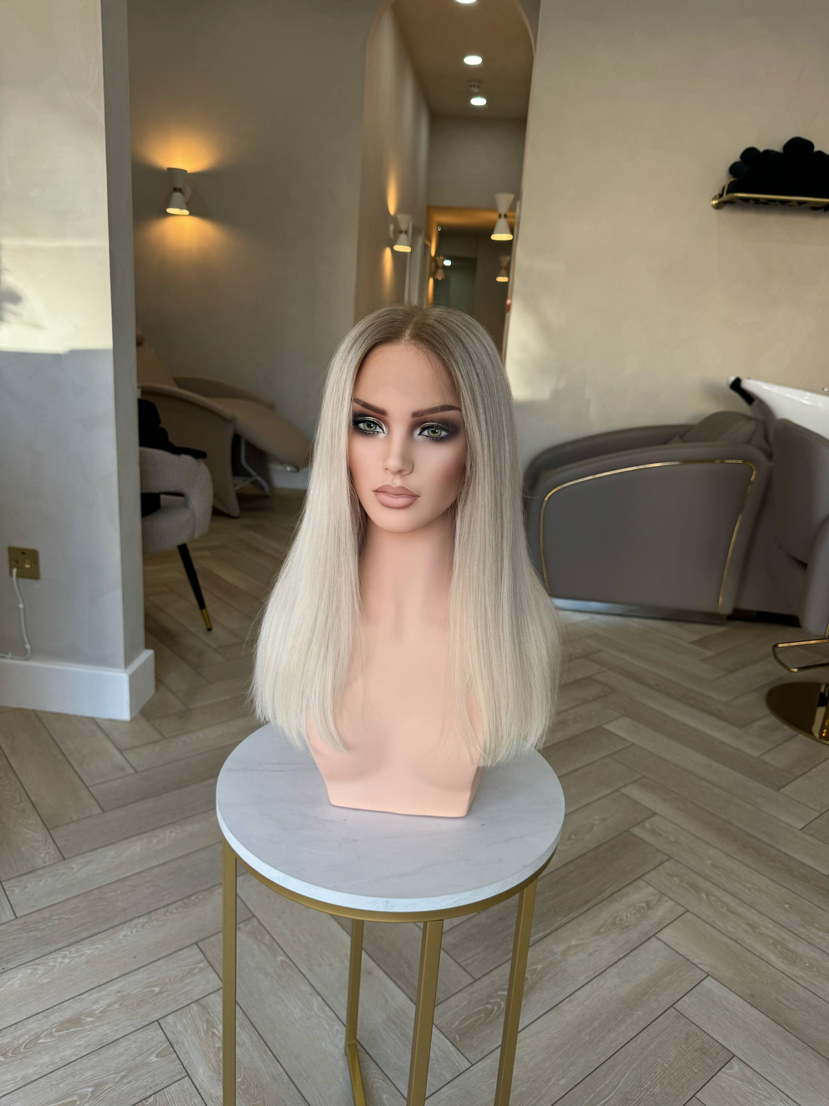 KHLOE WIG Ready to Ship Ice Platinum Blonde Lace Front Wig – 100% Raw Human Hair, 14 Inches, 150% Density, Bleached Knots, Glueless, Tangle-Free