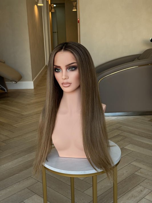 Sienna Hazell HD lace frontal human hair wig | dark blonde with shadow root