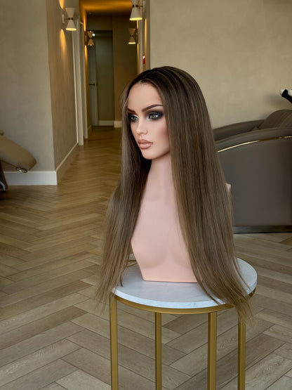 Sienna Hazell HD lace frontal human hair wig | dark blonde with shadow root