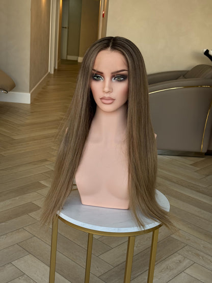 Sienna Hazell HD lace frontal human hair wig | dark blonde with shadow root