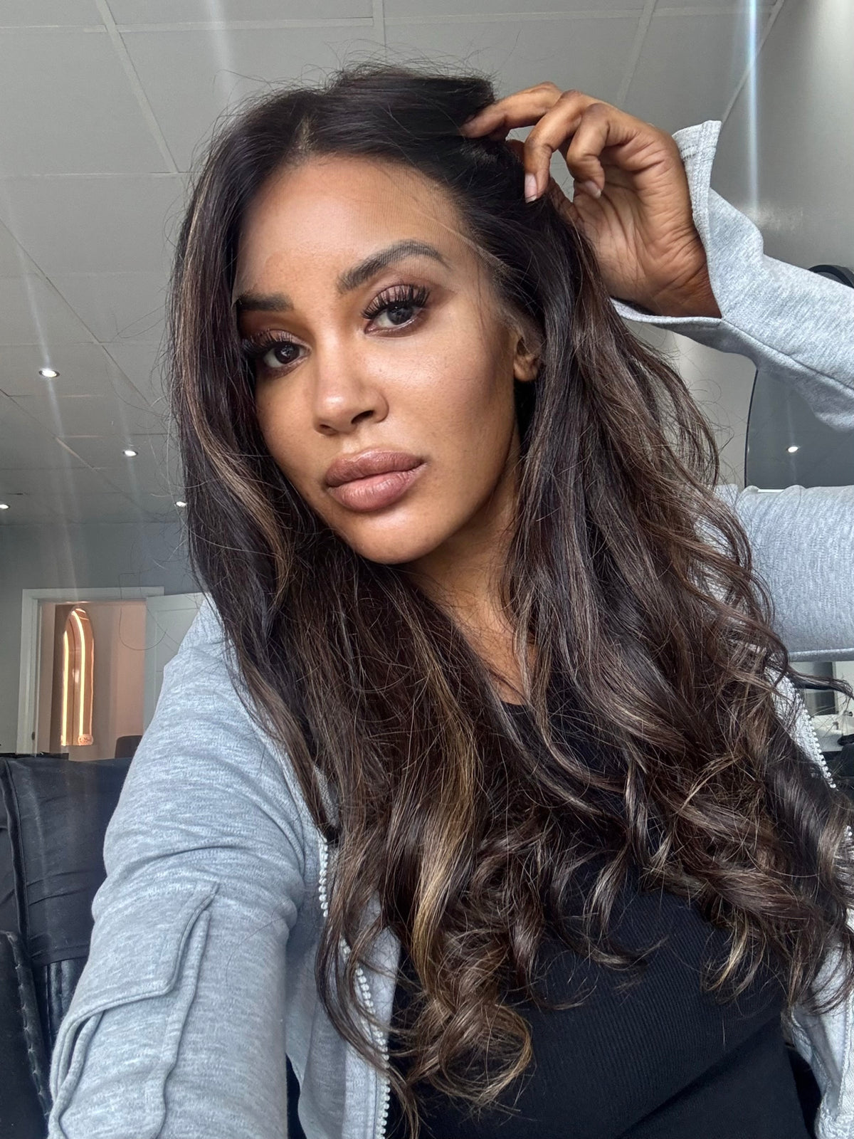ZAREEN - HD Lace Frontal Human Hair Wig |dark chocolate brown with blonde highlights -Glueless