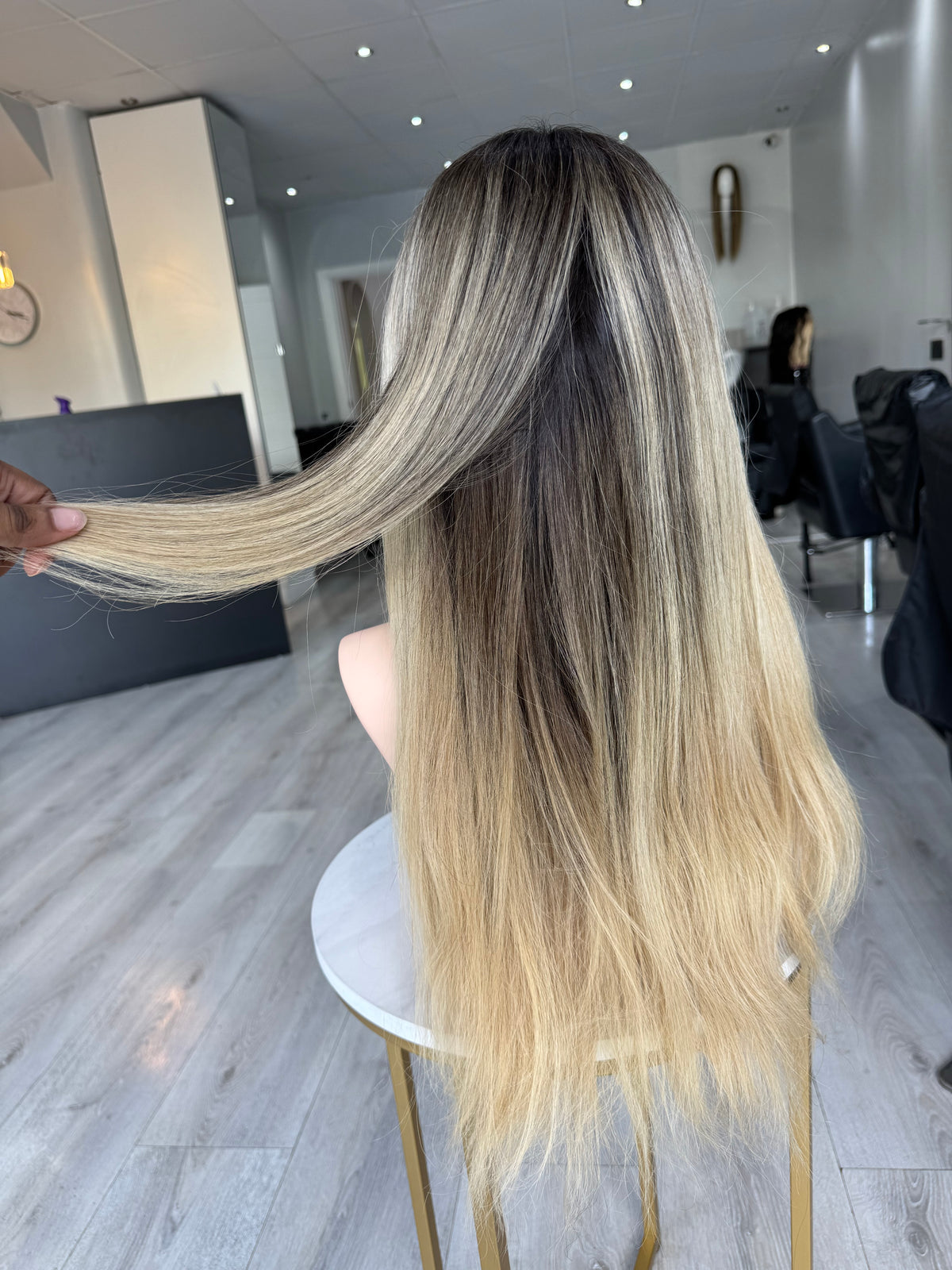 SORAYA HD LACE FRONTAL HUMAN HAIR WIG ASH BLONDE ROOT BALAYAGE WITH BLONDE ENDS