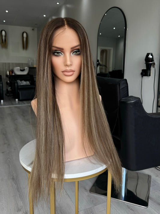 Amara HD lace frontal human hair wig | dark blonde root with blonde highlights