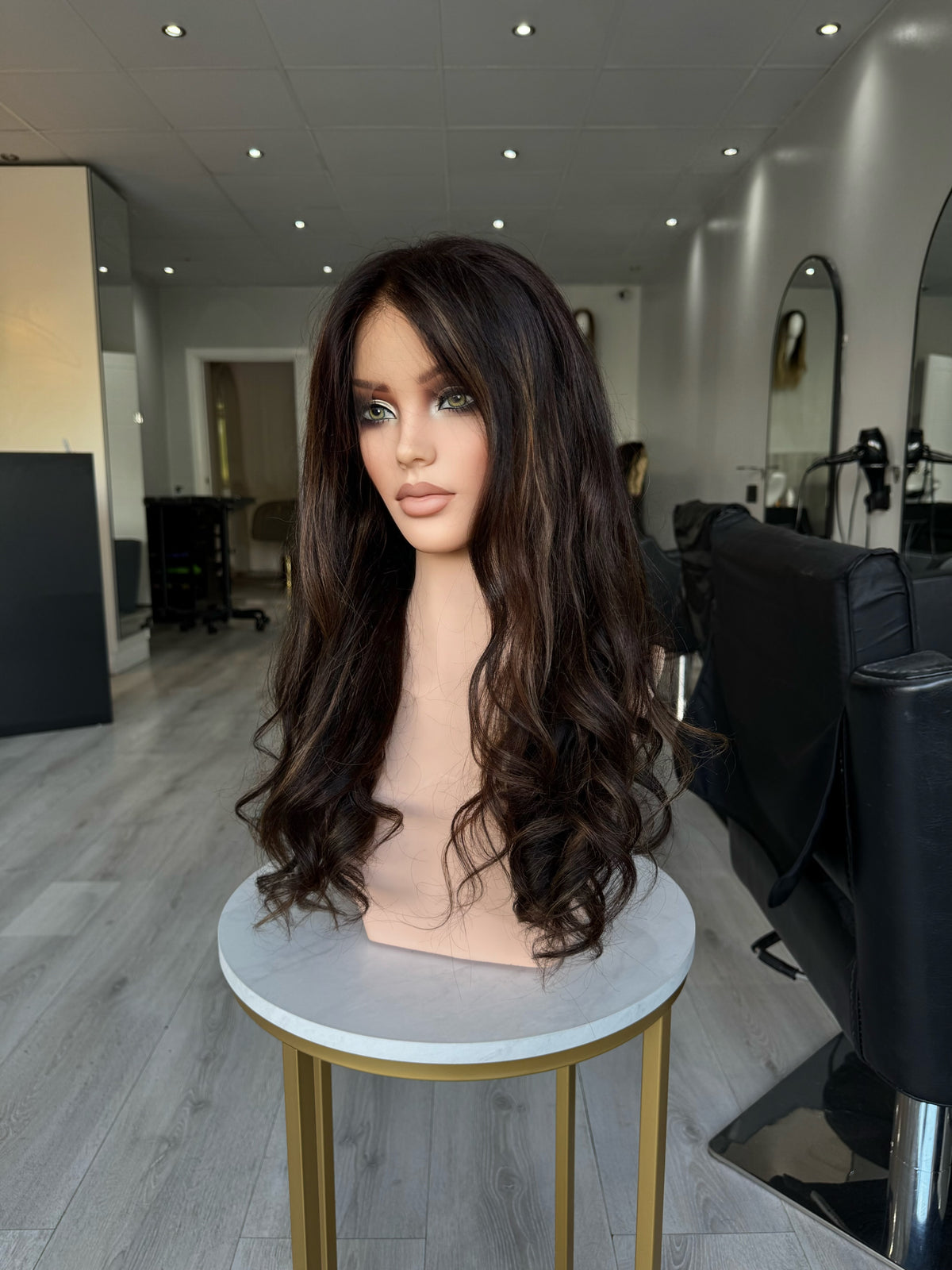 ZAREEN - HD Lace Frontal Human Hair Wig |dark chocolate brown with blonde highlights -Glueless