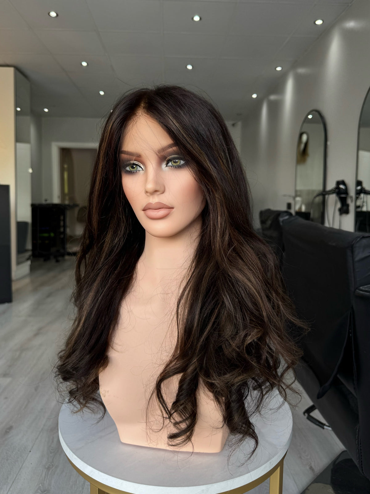 ZAREEN - HD Lace Frontal Human Hair Wig |dark chocolate brown with blonde highlights -Glueless