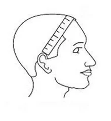 Measure from Ear to Ear across Forehead